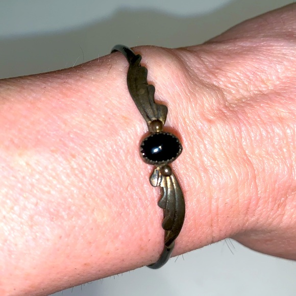 L Notah Navajo Onxy Sterling Vintage 60’s Cuff/Bracelet - Picture 2 of 4